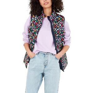 Joules Puffer Vest Snug Gilet Beeleop Navy Multi-Color Zip Pockets Women's 10
